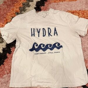 H&M White Tee with Blue Wave Design